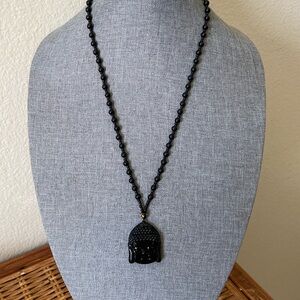 NEW Black Glass Buddha Pendant  Necklace